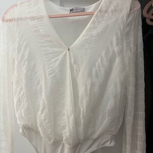 White Textured Long Sleeve BodySuit